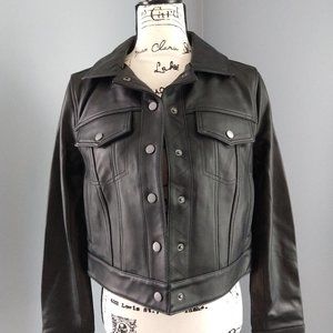 Universal Standard Black Leather Parker Jacket